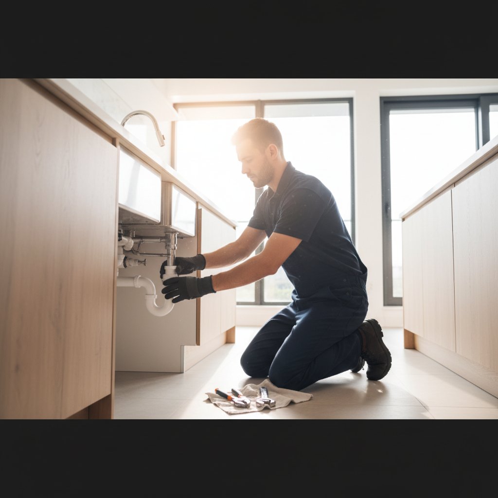 Licensed plumber performing pipe repair work in Singapore residential property